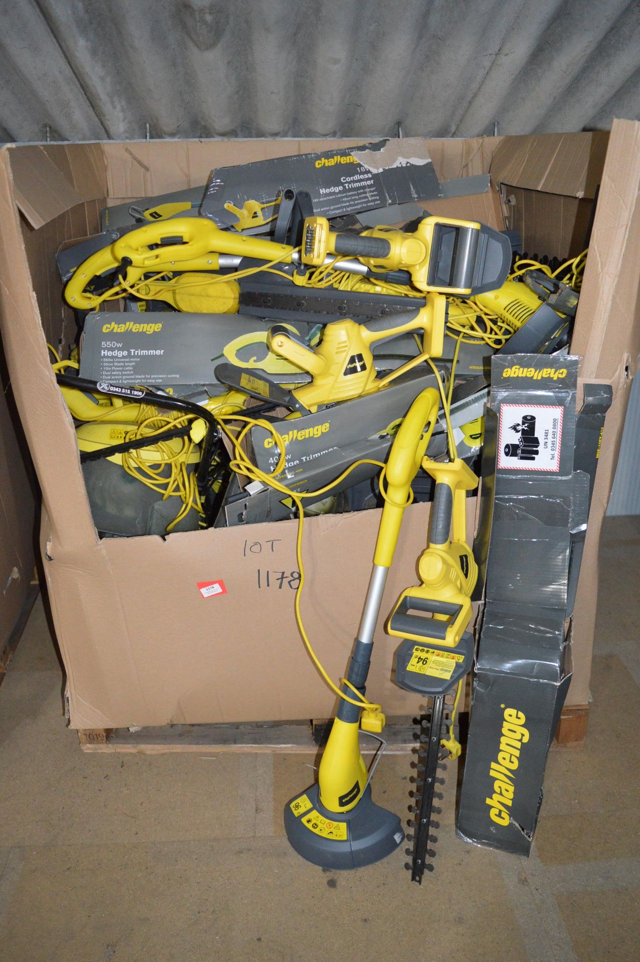 Pallet Containing a Quantity of Challenge Hedge Trimmer and Strimmers (salvage)