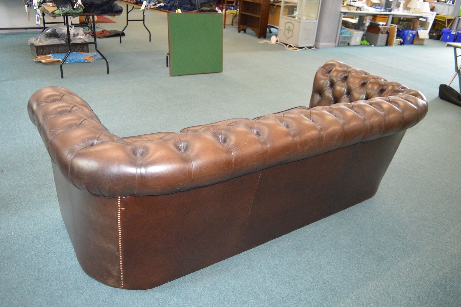 Brown Leather Chesterfield Three Seat Sofa - Image 3 of 3