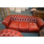 Red Leather Chesterfield Three Seat Sofa