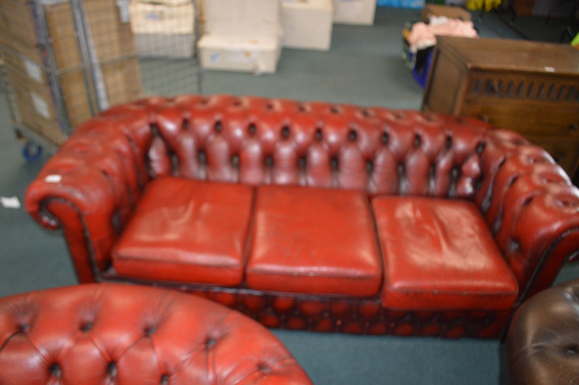 Red Leather Chesterfield Three Seat Sofa