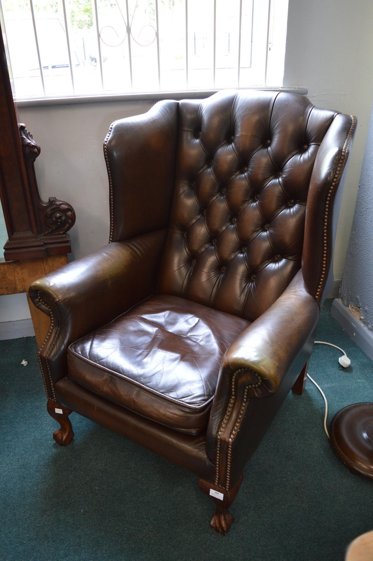Brown Leather Chesterfield Wingback Armchair - Image 2 of 2