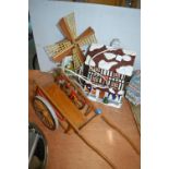 Gingerbread House Lamp, Windmill Lamp, and a Woode