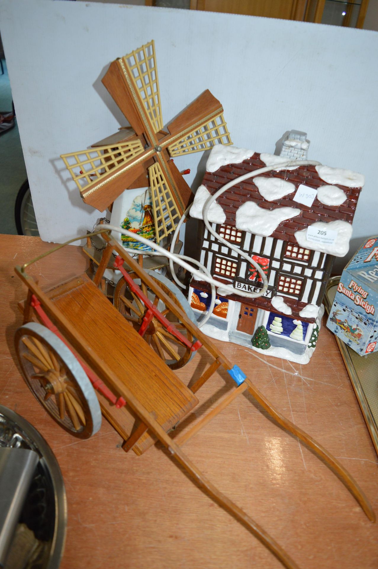 Gingerbread House Lamp, Windmill Lamp, and a Woode