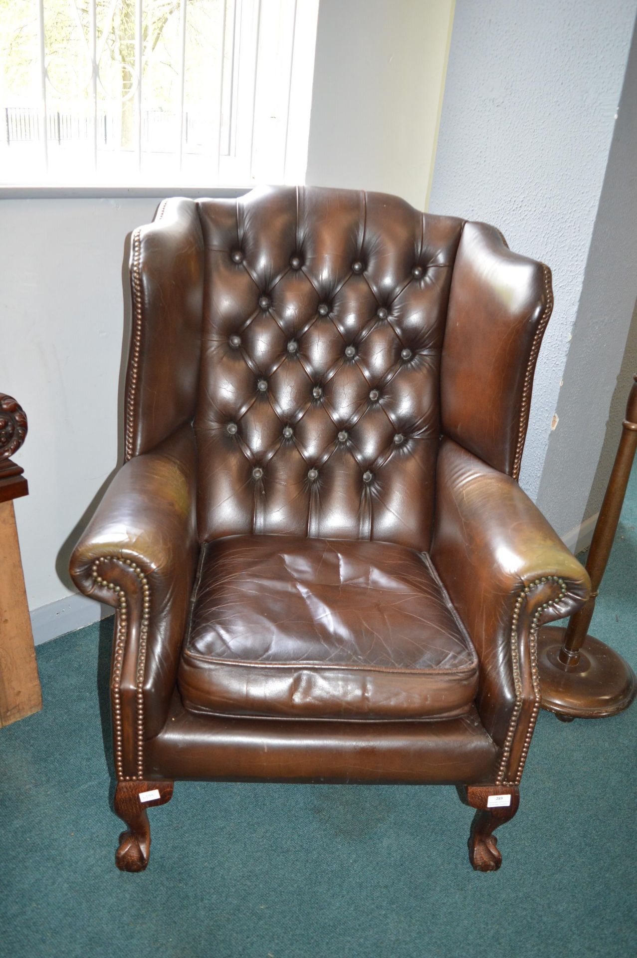 Brown Leather Chesterfield Wingback Armchair
