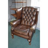 Brown Leather Chesterfield Wingback Armchair (matc