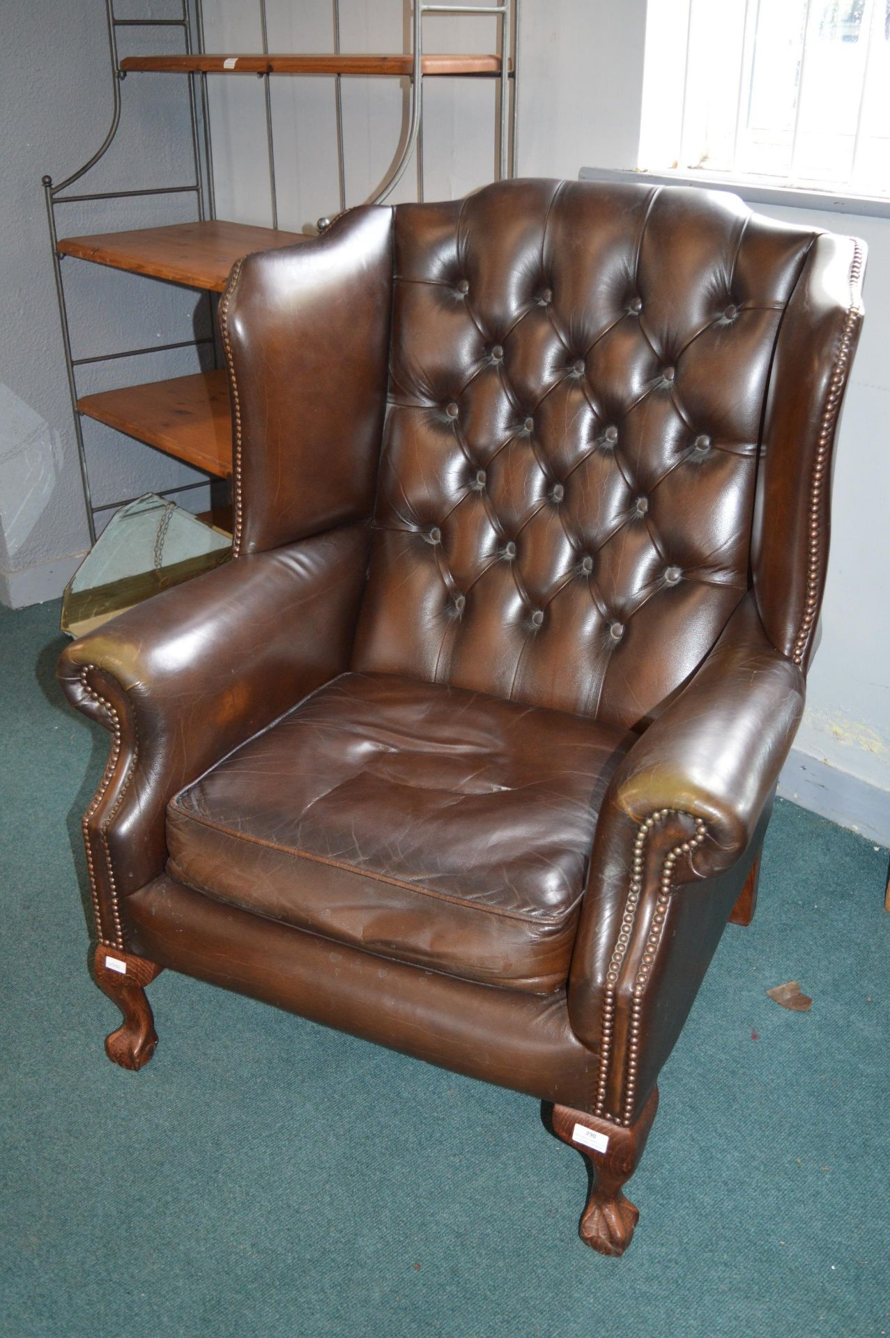 Brown Leather Chesterfield Wingback Armchair (matc