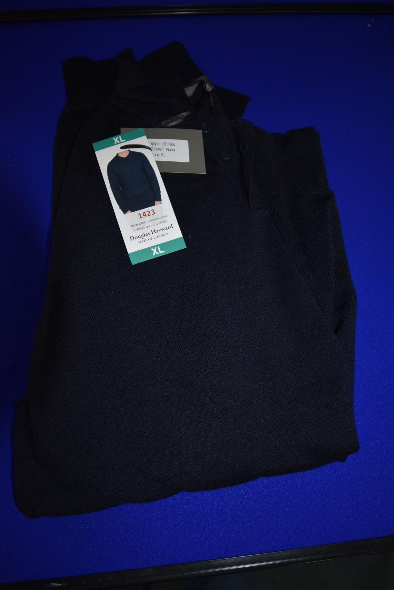 *Douglas Heywood of London Knitted Polo Top in Navy Size: XL
