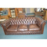 Brown Leather Chesterfield Three Seat Sofa
