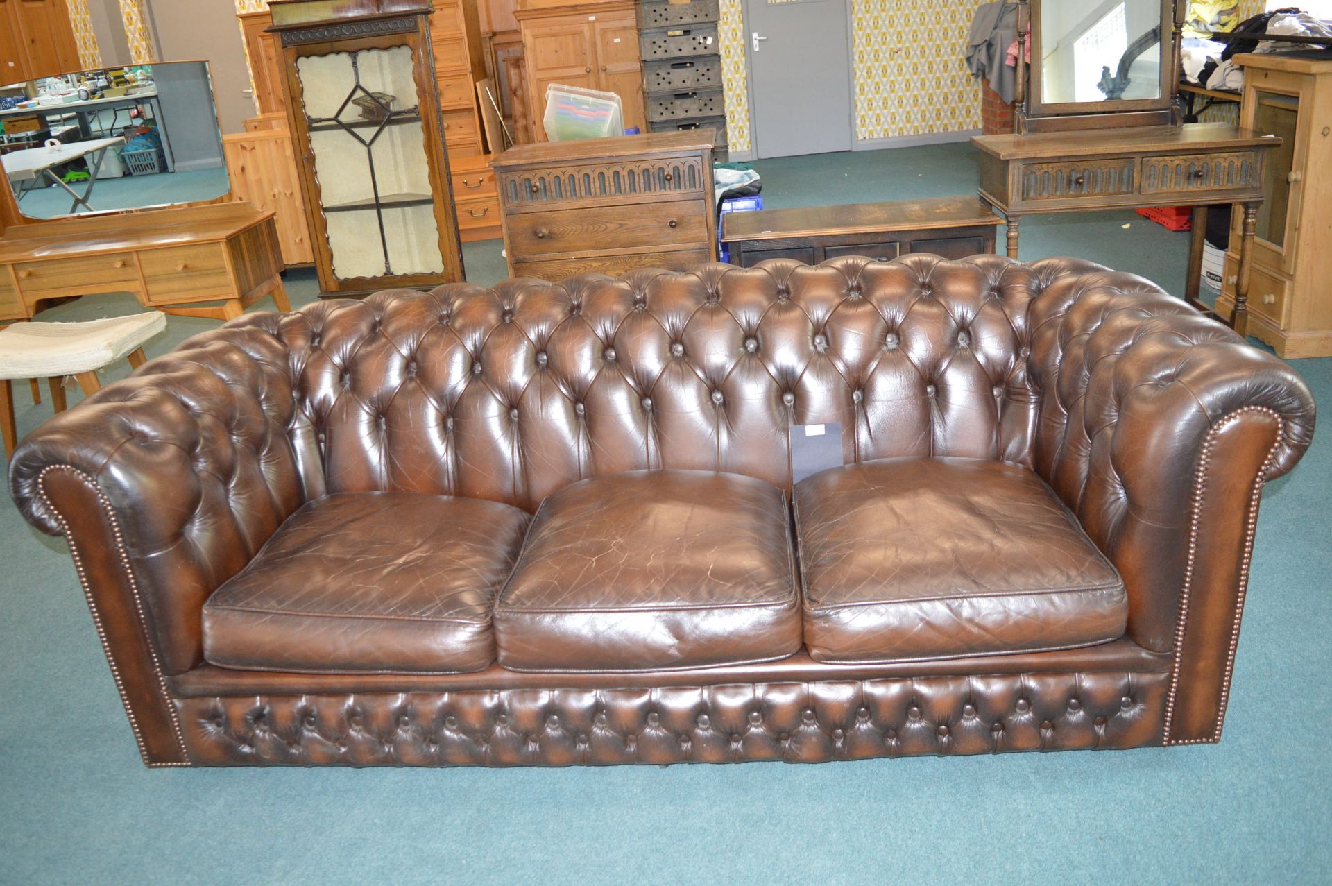 Brown Leather Chesterfield Three Seat Sofa