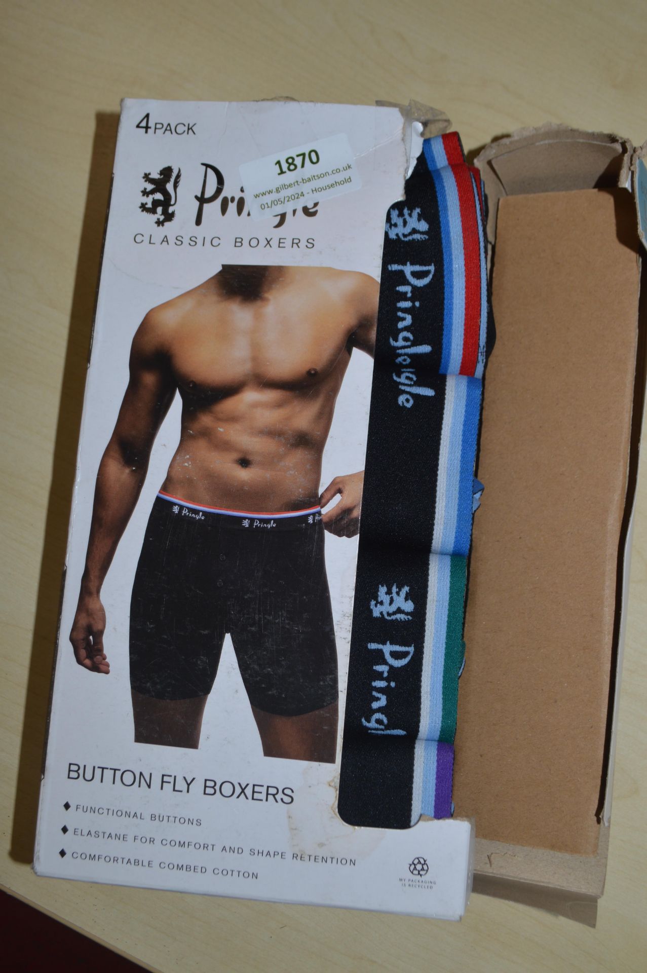 *Pringle Classic Button Fly Boxers 4pk Size: L