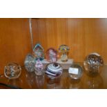 Nine Glass Paperweights Including Wedgwood