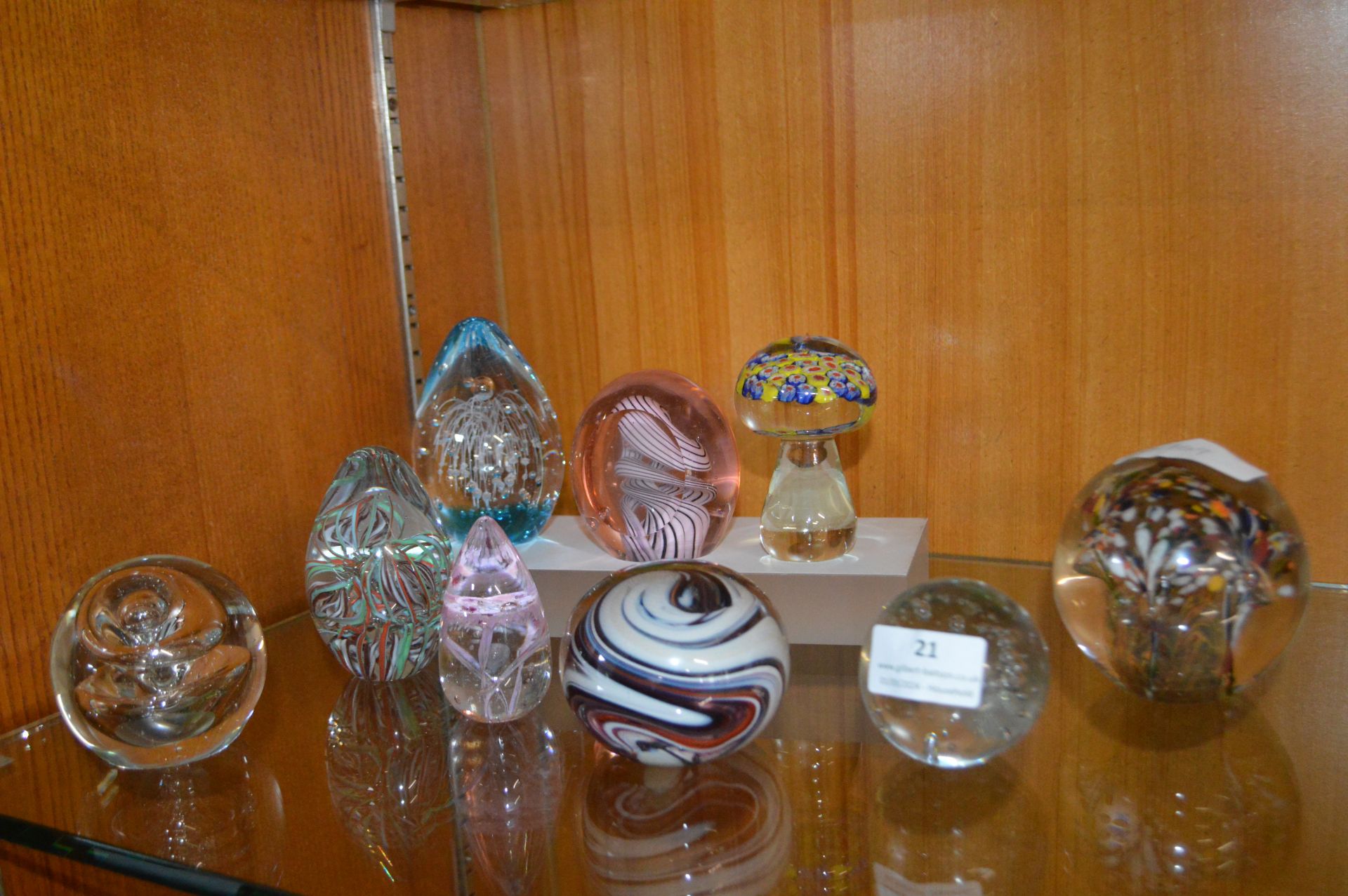 Nine Glass Paperweights Including Wedgwood