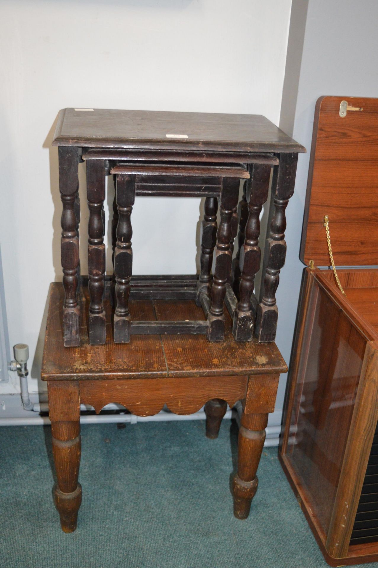 Small Vintage Pine Table and a Nest of Three Table