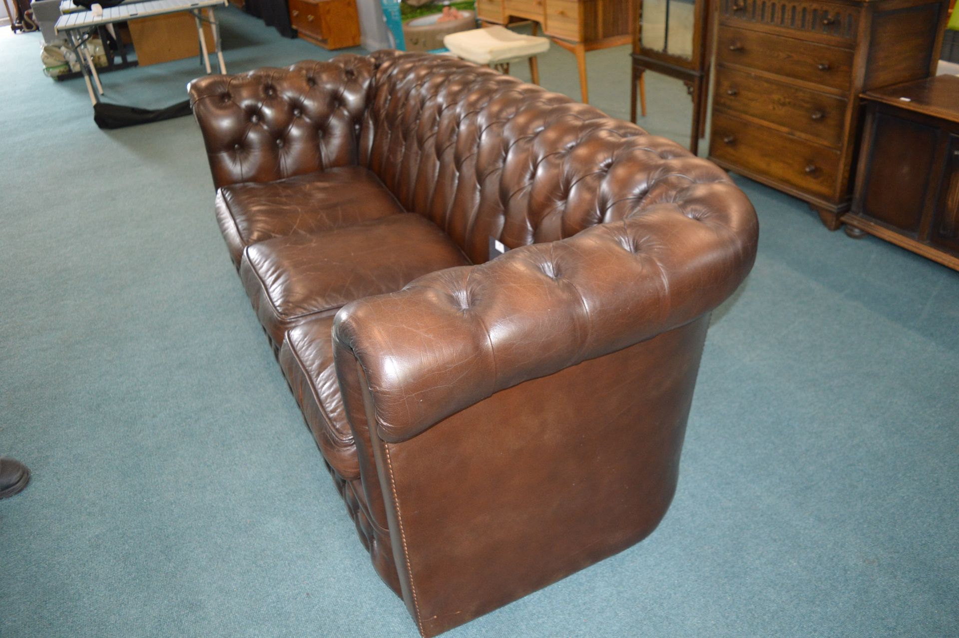 Brown Leather Chesterfield Three Seat Sofa - Image 2 of 3