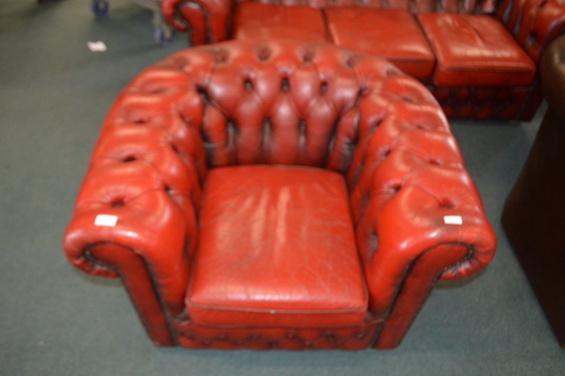 Red Leather Chesterfield Armchair (matching lot 41