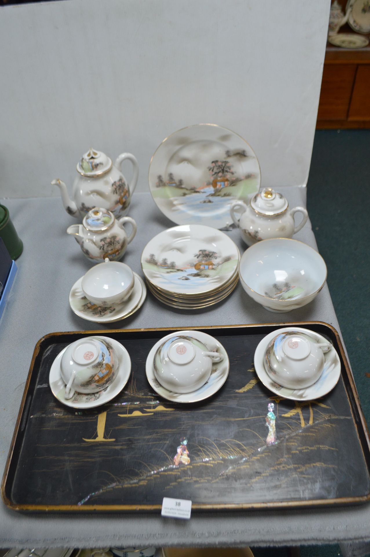 Oriental Papier-mâché Tray plus Eggshell Tea Set 2