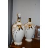 Pair of Ceramic White & Gold Lamp Bases