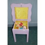 Small Painted Sewing Box and Contents