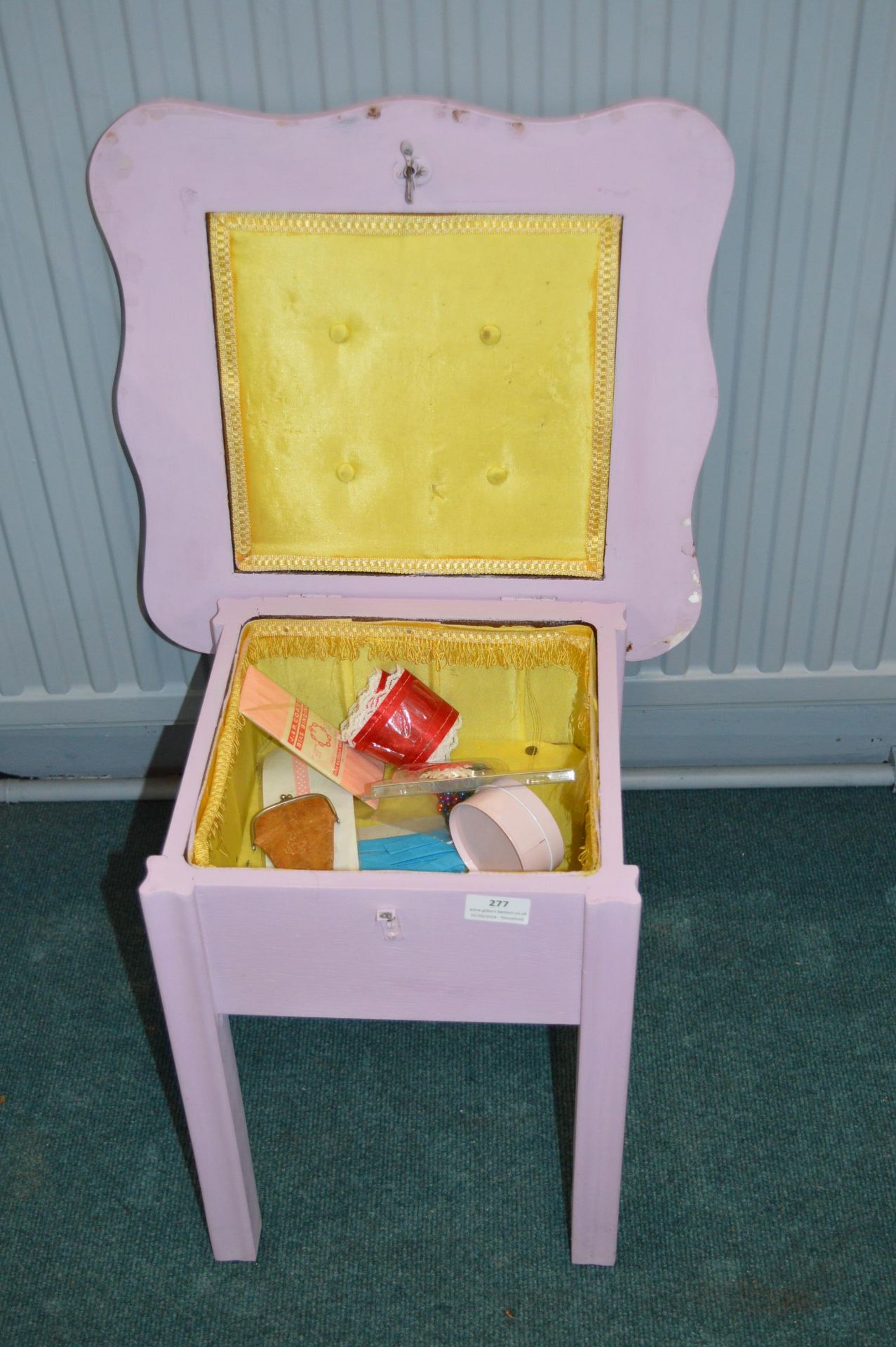 Small Painted Sewing Box and Contents