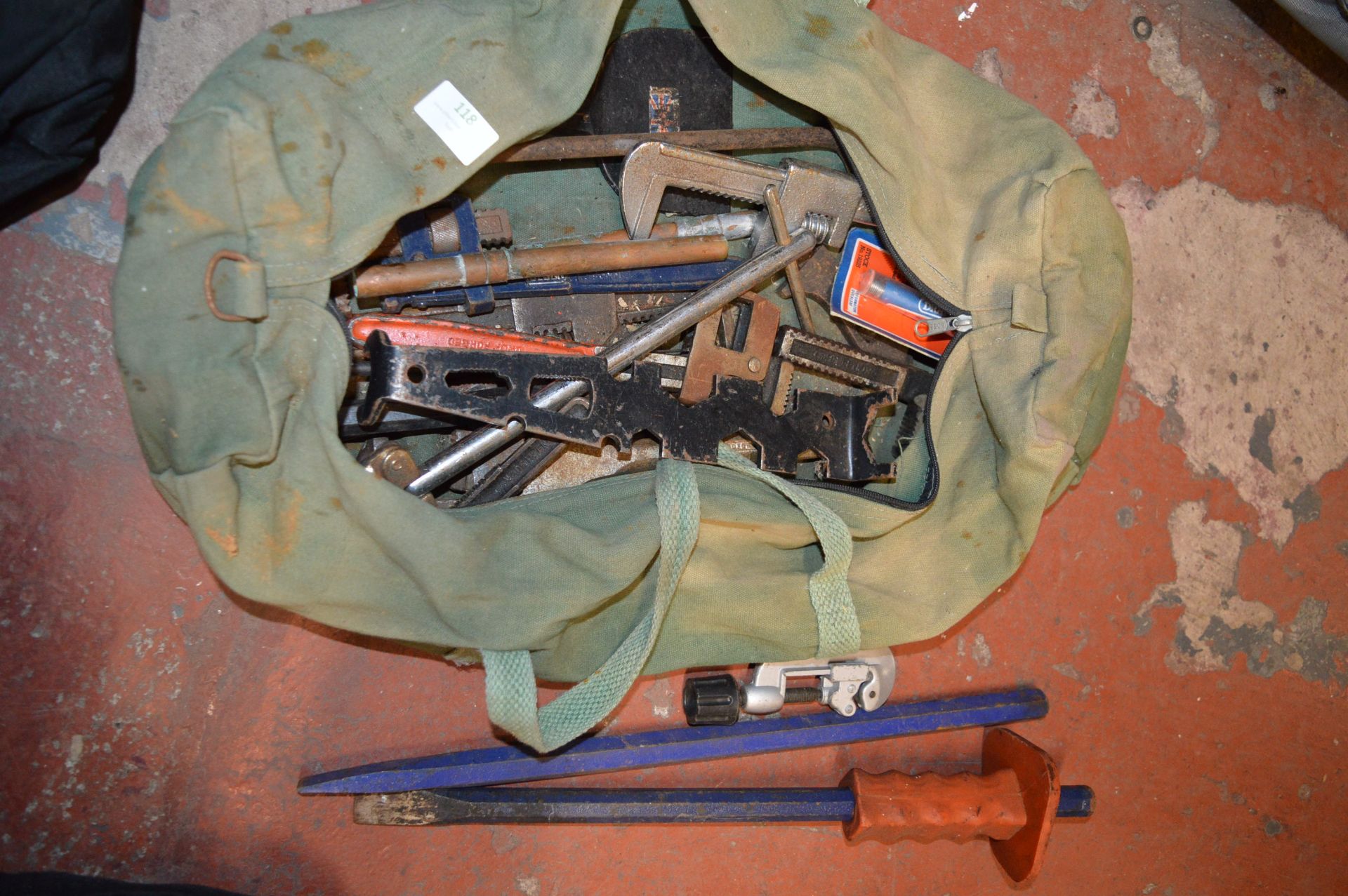 Toolbag Containing Pipe Cutters, Chisels, etc.