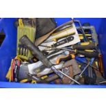 Box of Assorted Tools Including Hammers, Staplers,