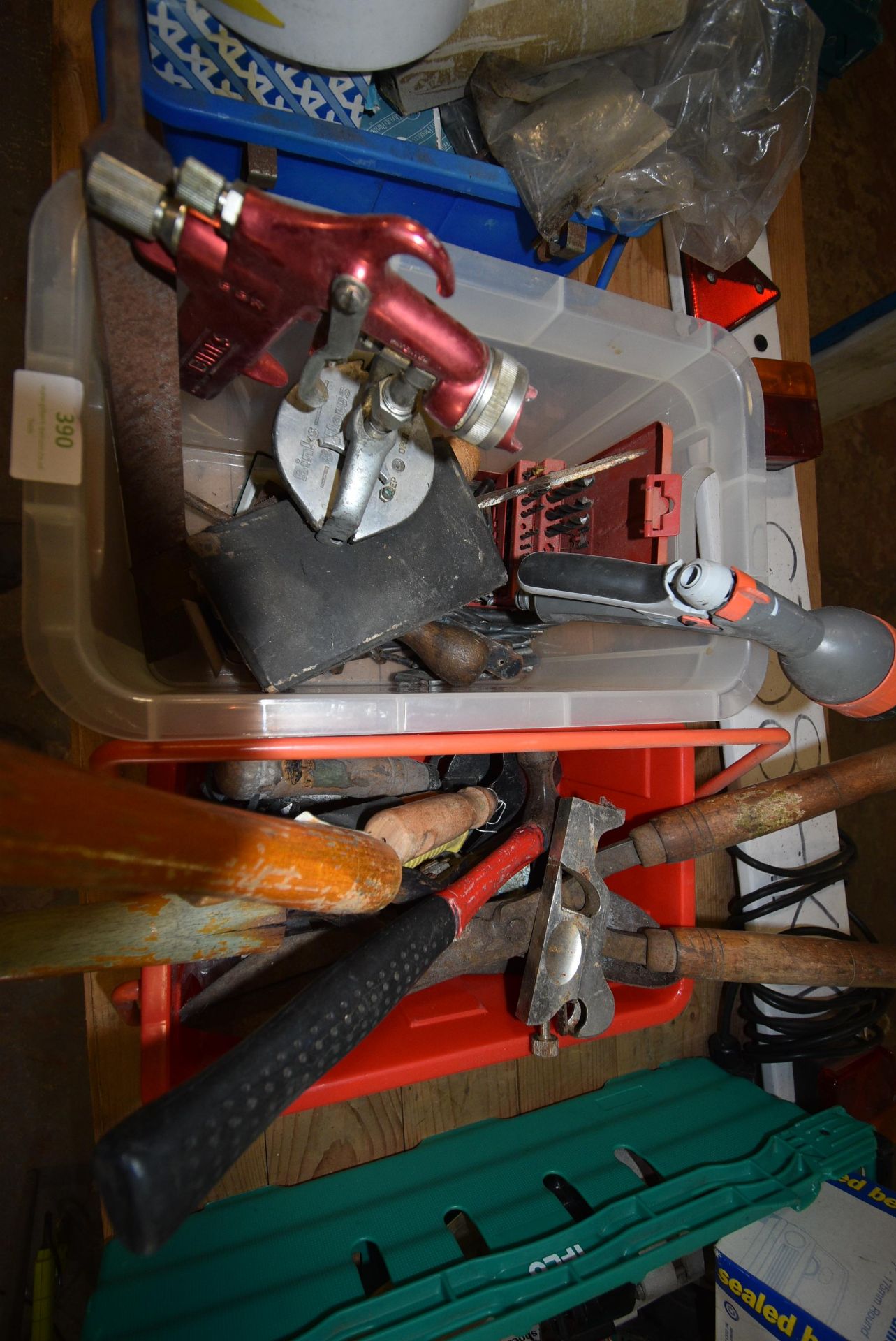 Two Boxes of Gardening Tools, Planers, Files, Spra