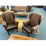 Pair of Faux Leather Wingback Armchairs