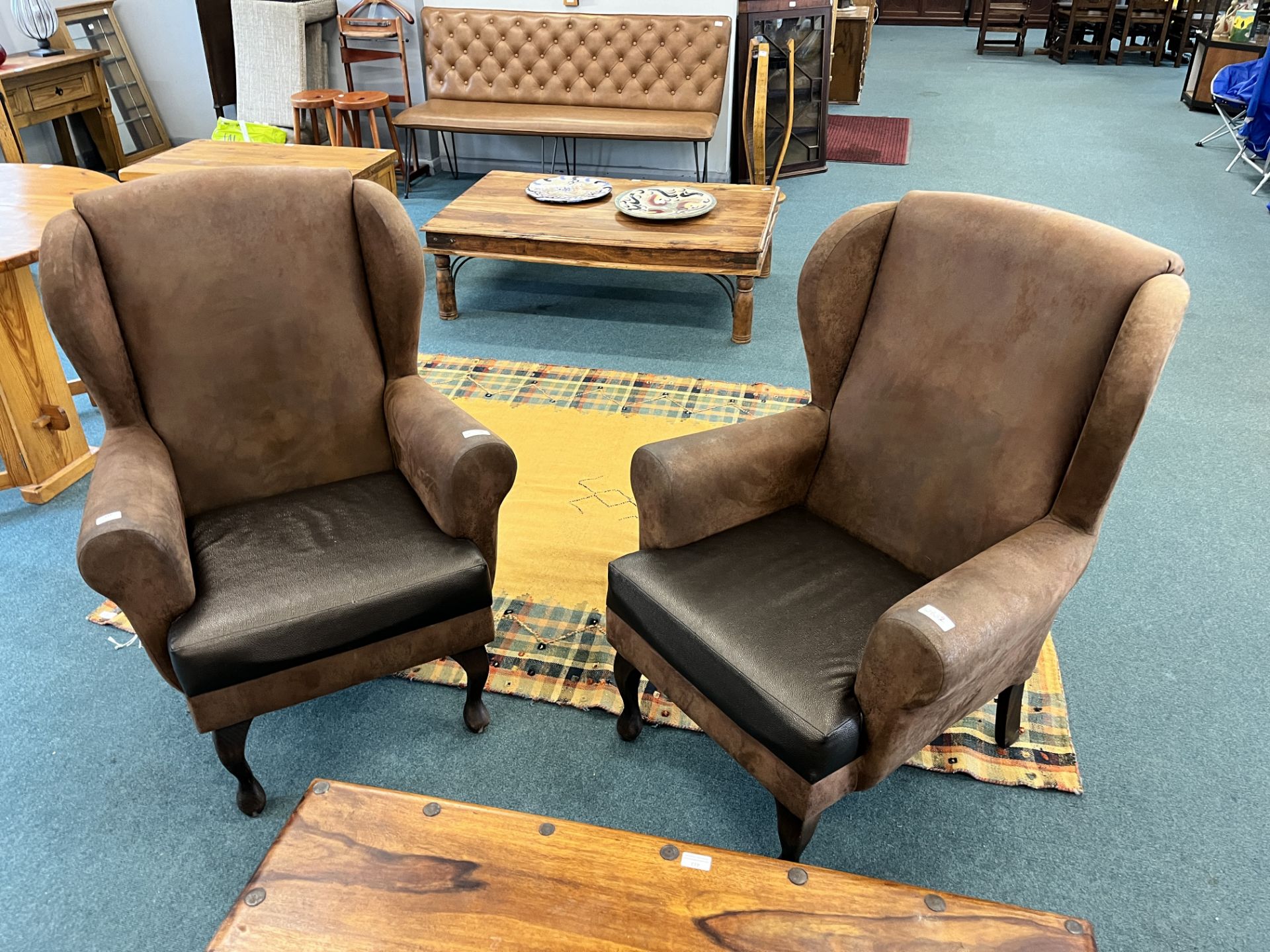 Pair of Faux Leather Wingback Armchairs