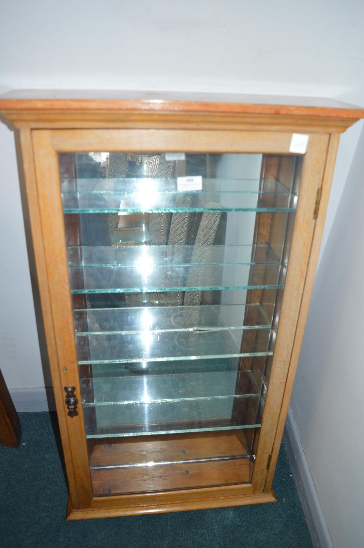 Light Oak Mirror Backed Collectors Cabinet