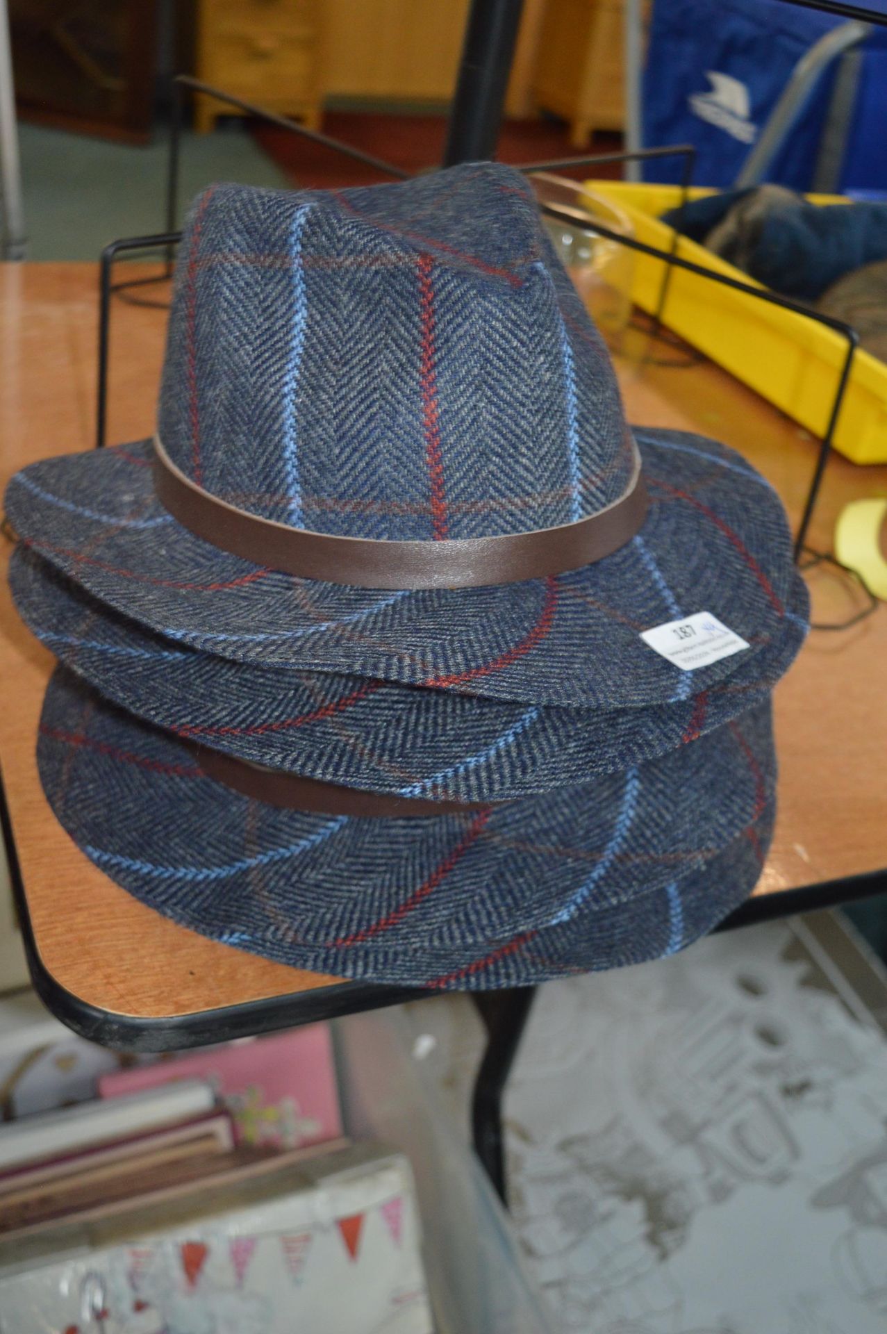 Four Hawkins Gent's Tweed Hats Sizes: 58, 59, & 60