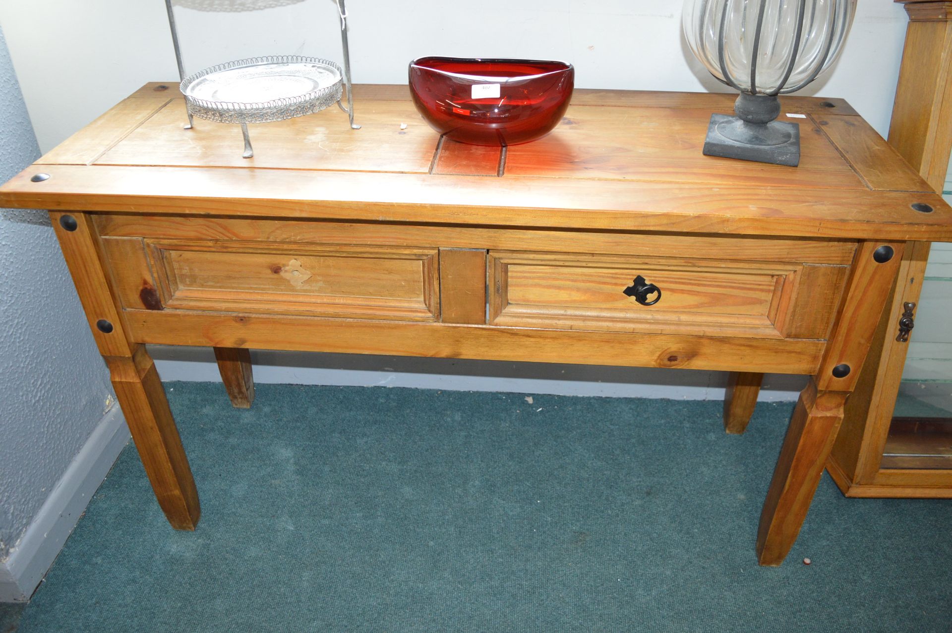 Solid Pine Two Drawer Console Table (Glasswear not included)