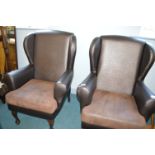 Pair of Faux Leather Wingback Armchairs