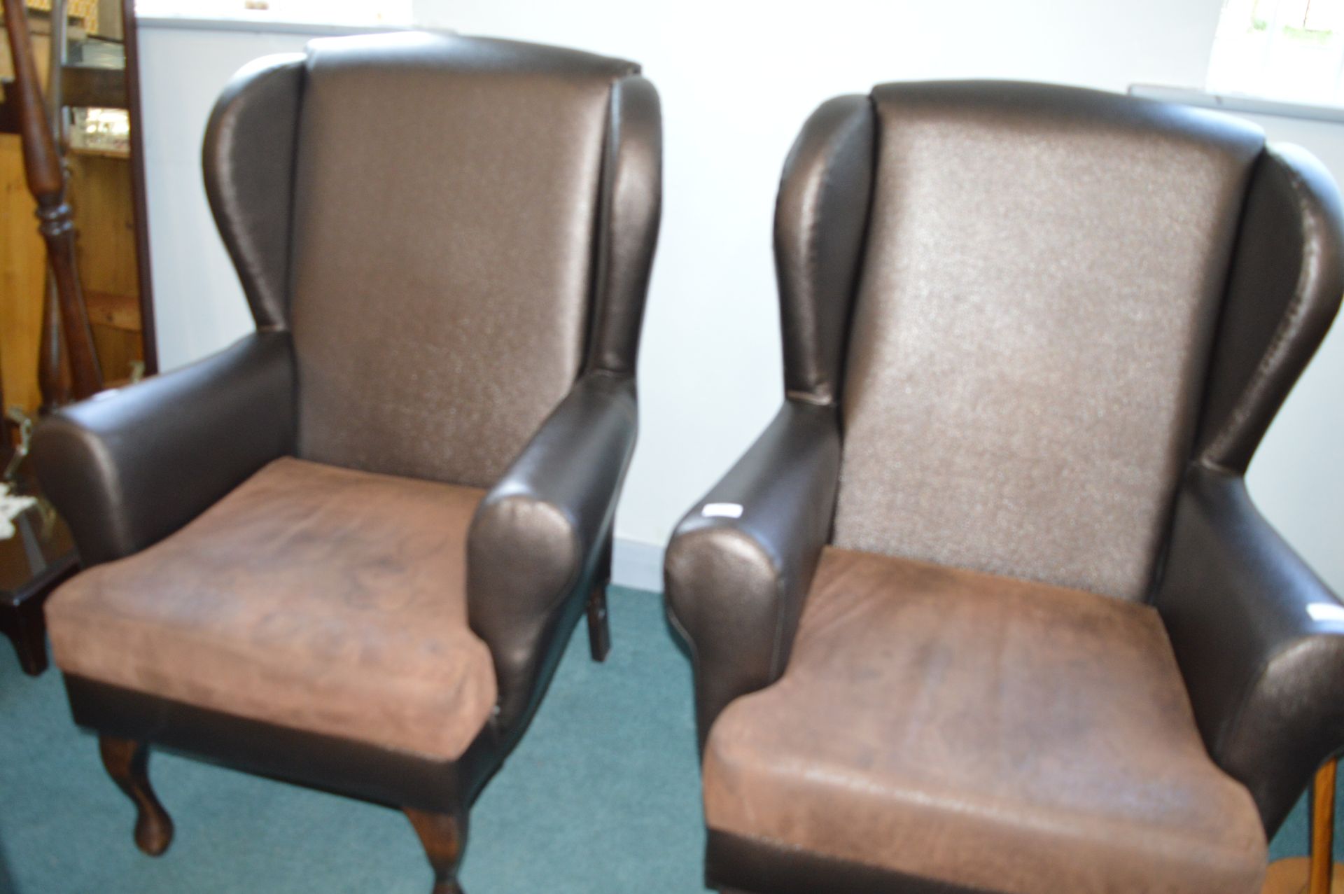 Pair of Faux Leather Wingback Armchairs