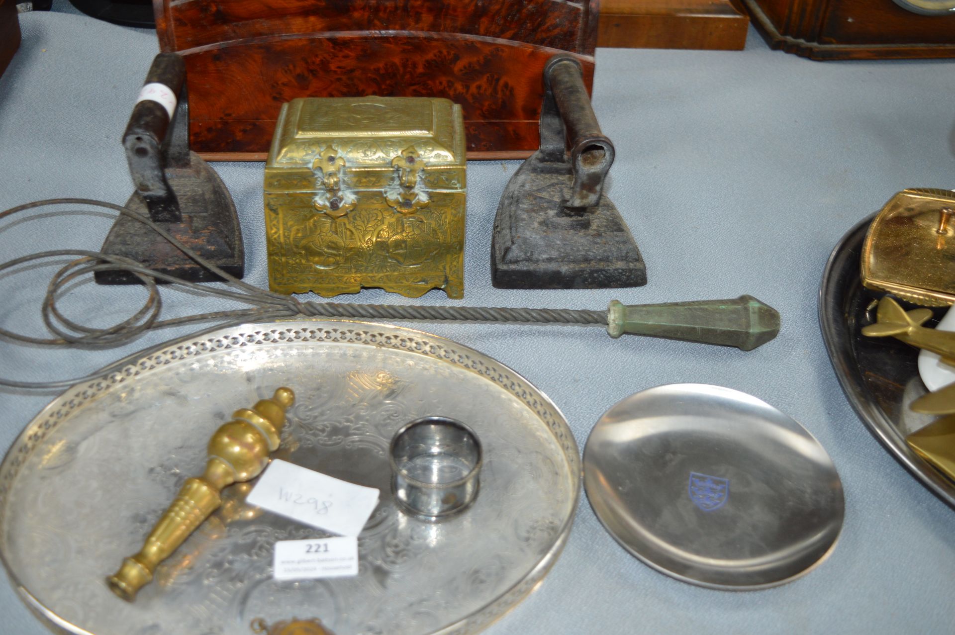Metalware and a Wooden Letter Rack