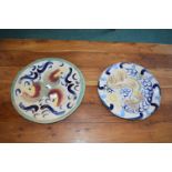 Two Hand Thrown Painted Pottery Chargers (one with firing faults)