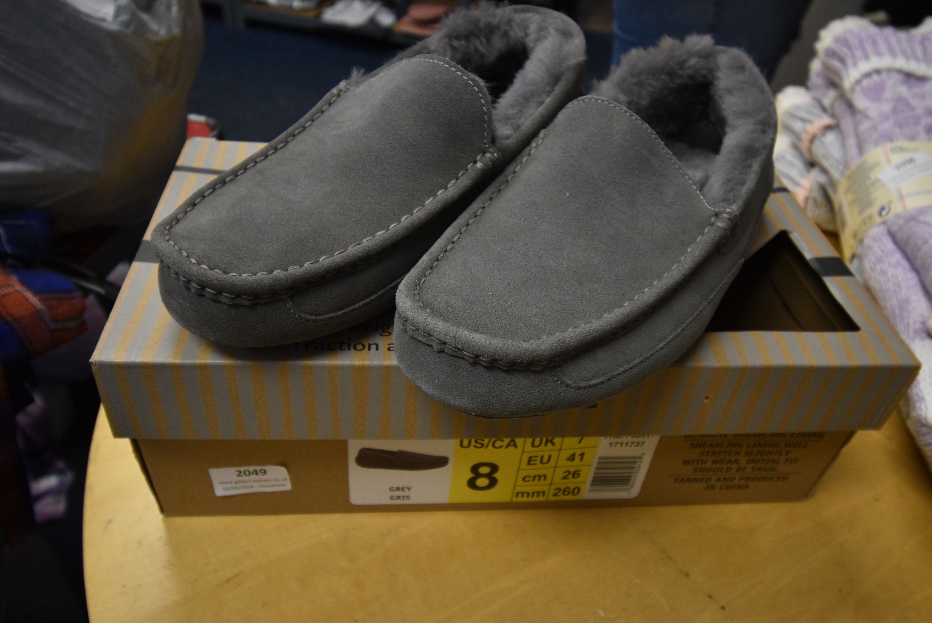 *Pair of Gent’s Grey Sheepskin Slippers Size: 7