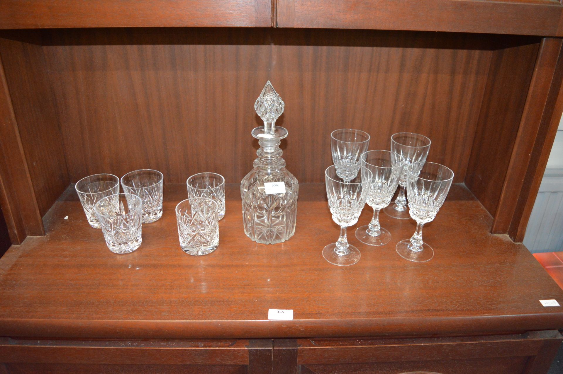 Cut Glass Lead Crystal Decanter plus Tumblers, and Wine Glasses