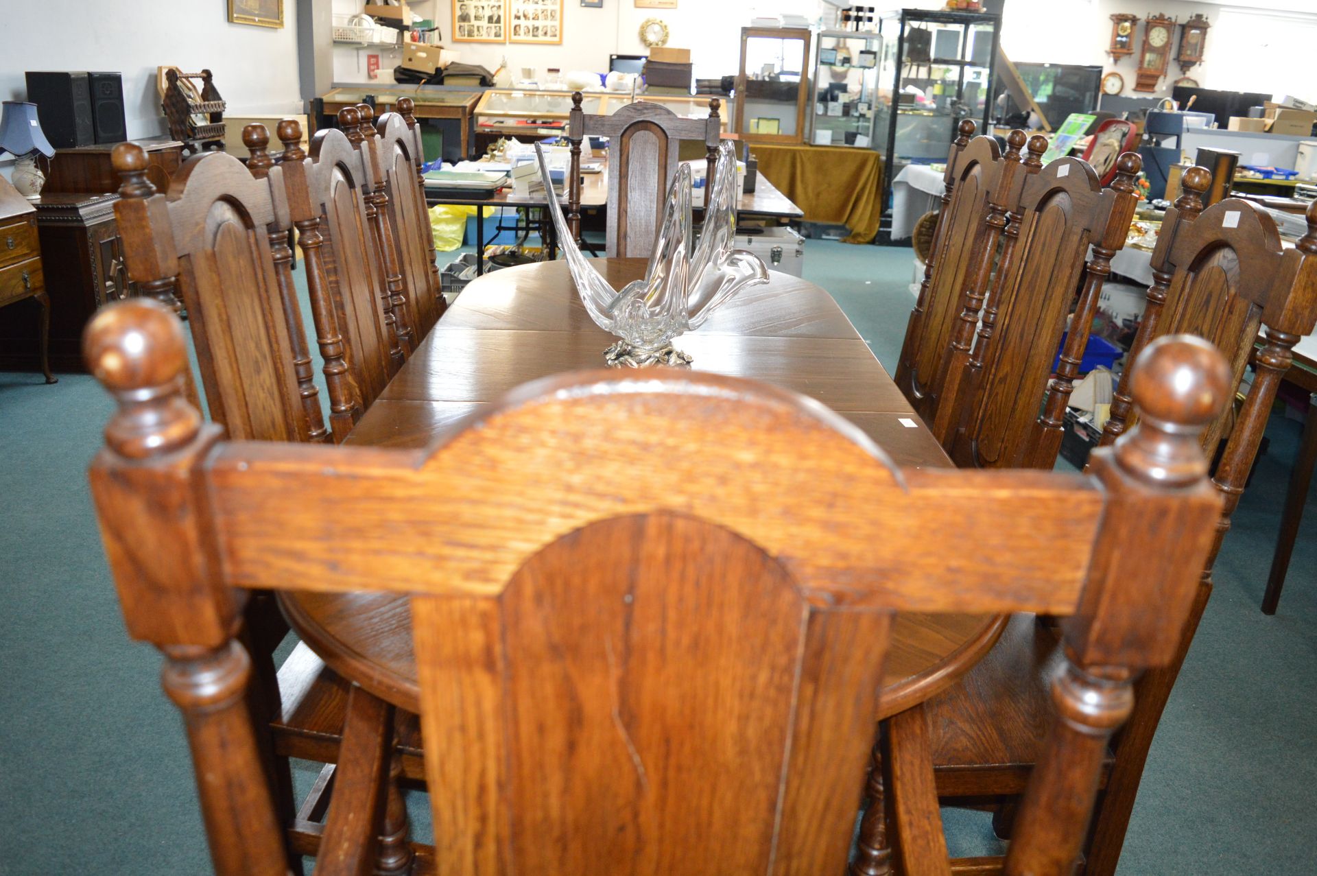 Extending Oval Dining Table with Eight Highback Solid oak dining chairs(Sculpture not included) - Image 3 of 3