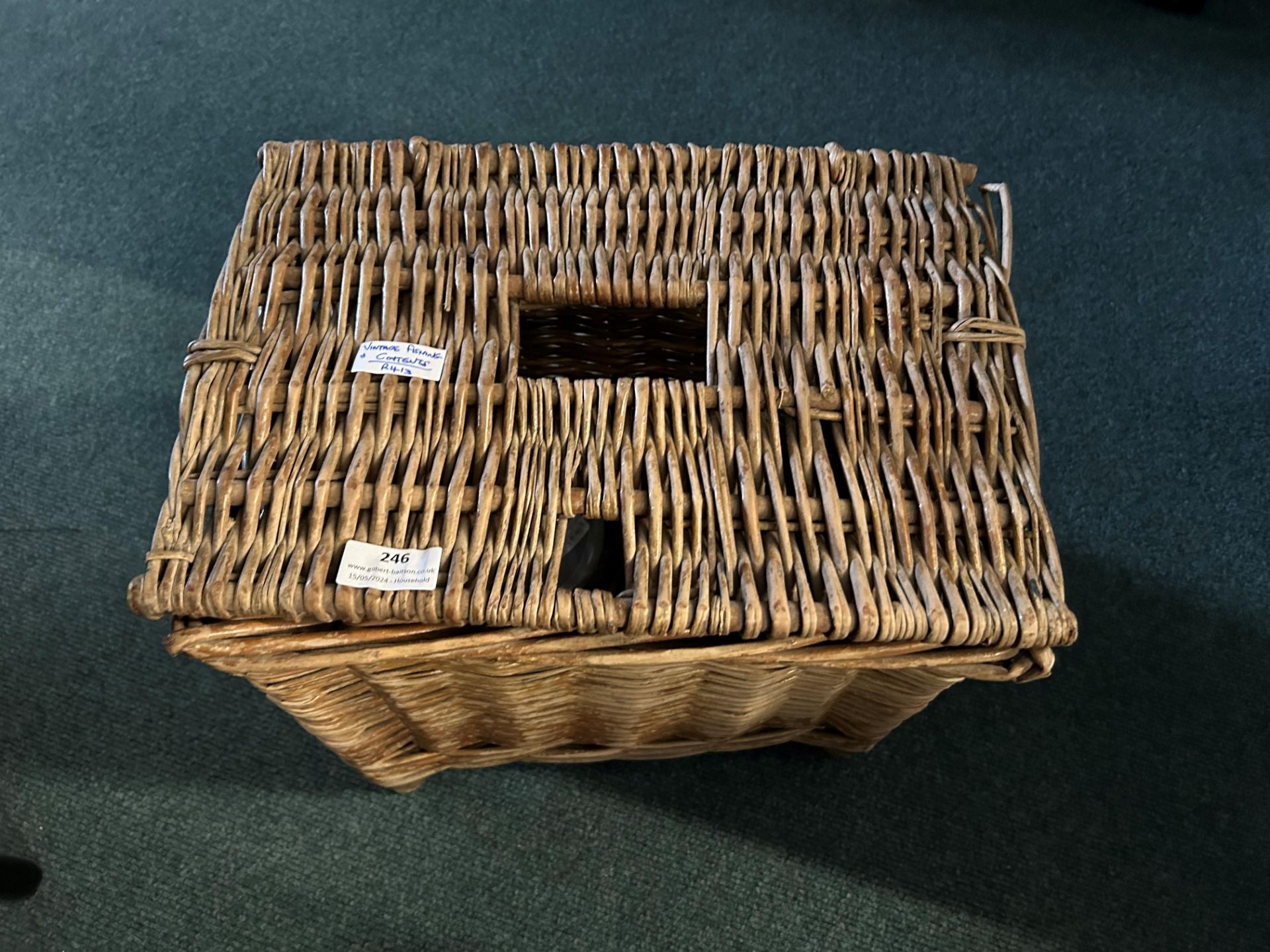 Vintage Wicker Fishing Basket and Contents - Image 2 of 2