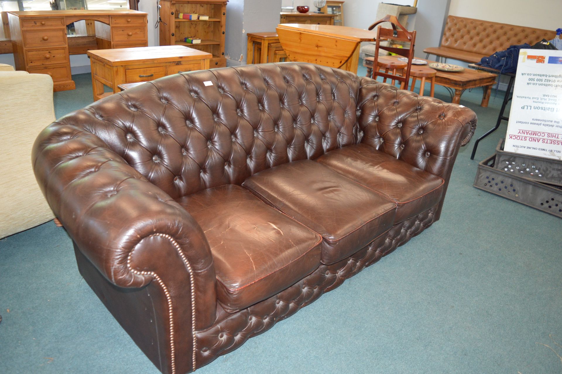 Burgundy Leather Chesterfield Three Seat Sofa (som