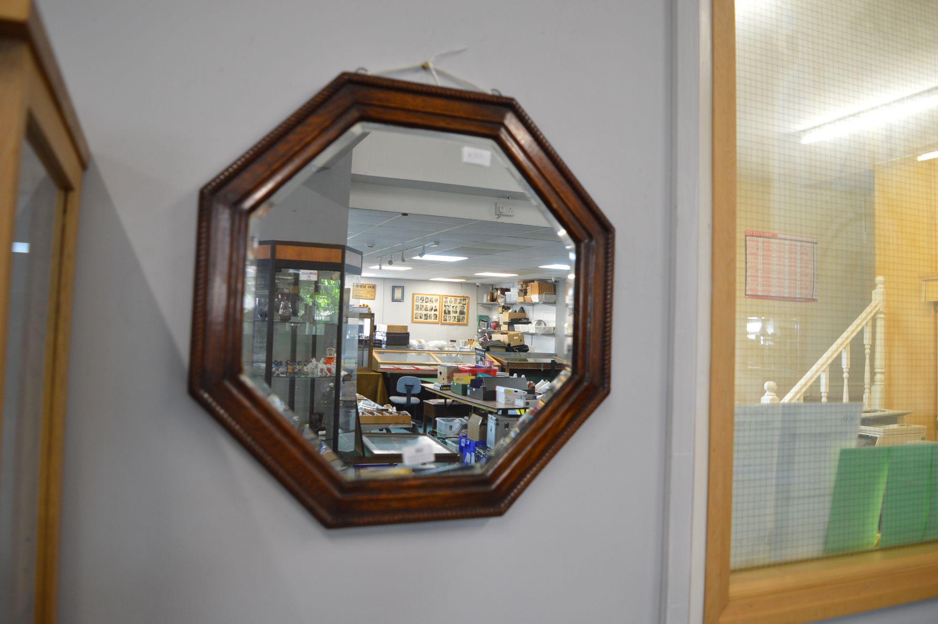 1930's Oak Framed Hexagonal Beveled Edge Mirror