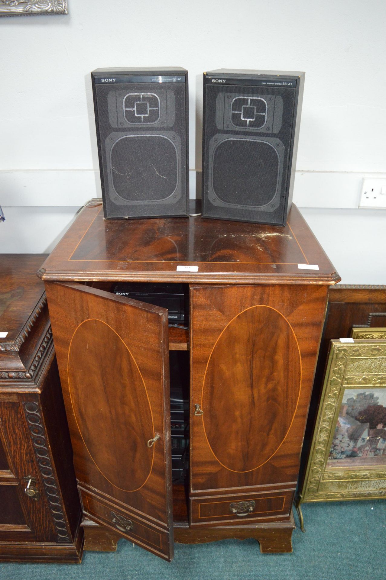 Hi-Fi Cabinet Containing Sony Audio System and Spe