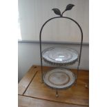 Metal Framed Two Tier Glass Cake Stand