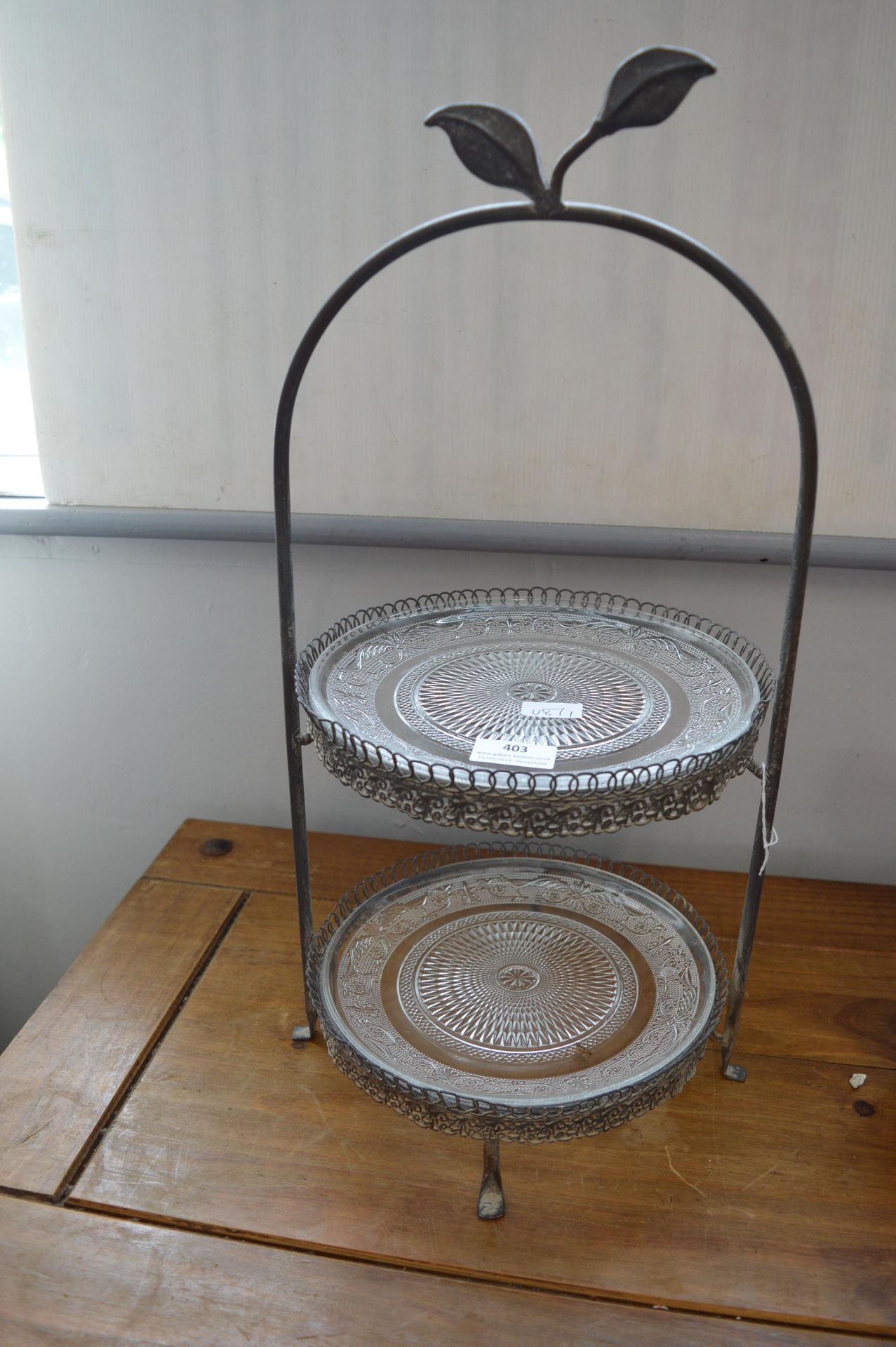 Metal Framed Two Tier Glass Cake Stand
