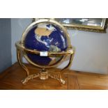 Gemstone Globe on Brass Stand