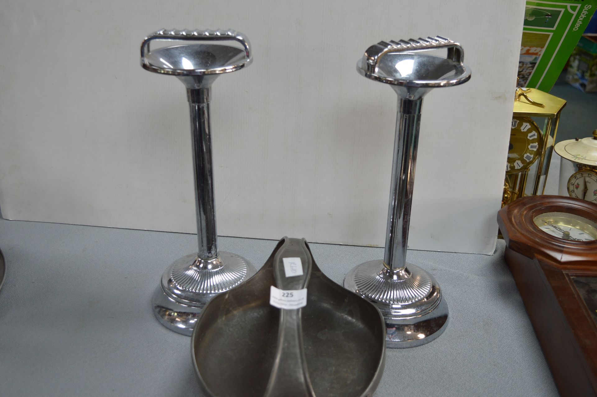 Pewter Dish and a Pair of Chrome Ashtrays