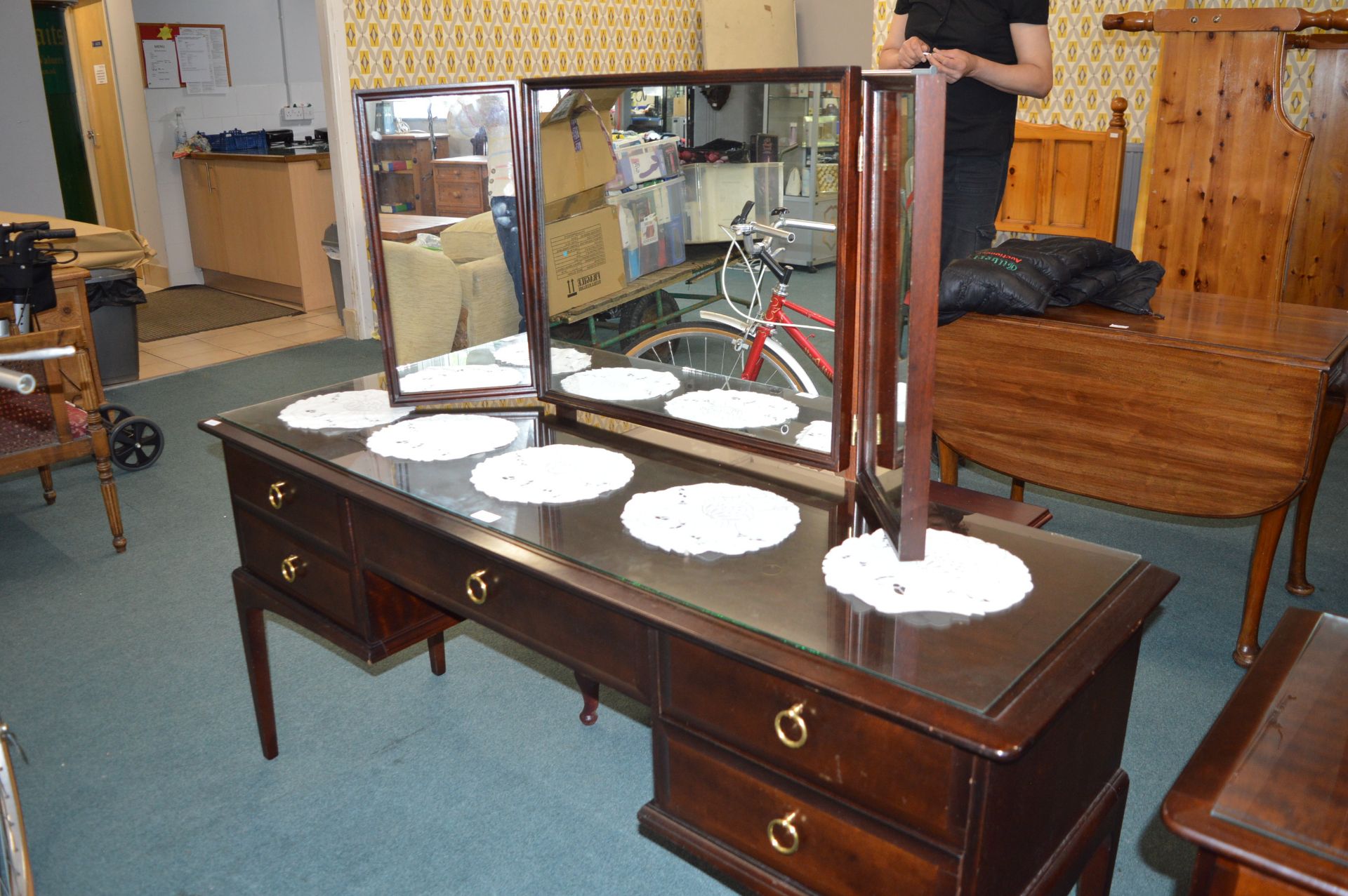 Stag Glass Topped Dressing Table with Triple Mirro