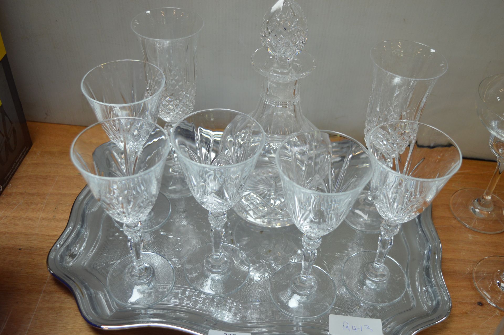 Tray Containing Lead Crystal Decanters and Wine Gl