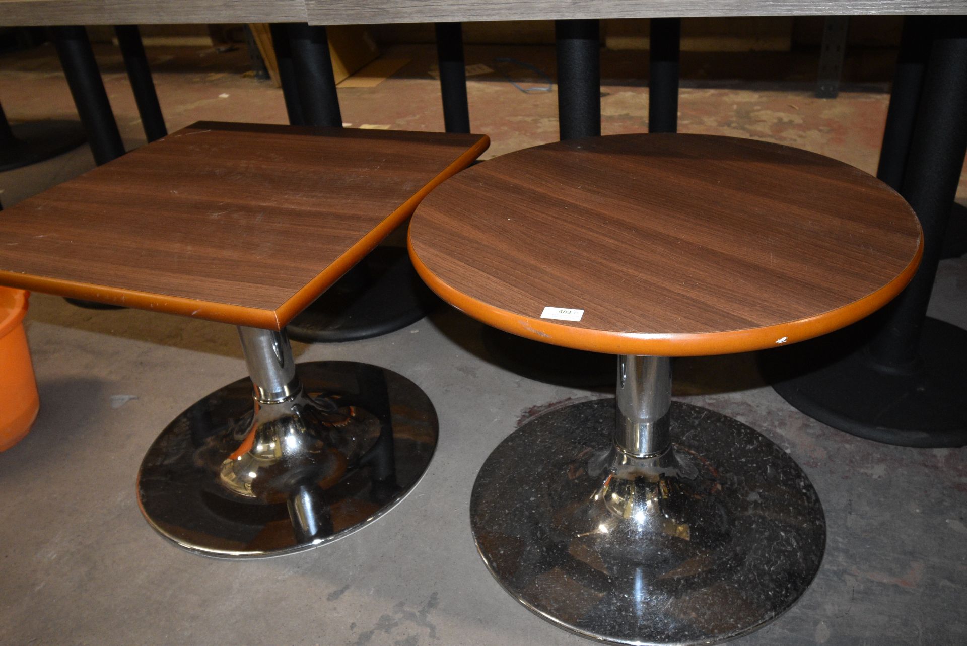 One 60cm Circular and One 60cm Square Tables 50cm high