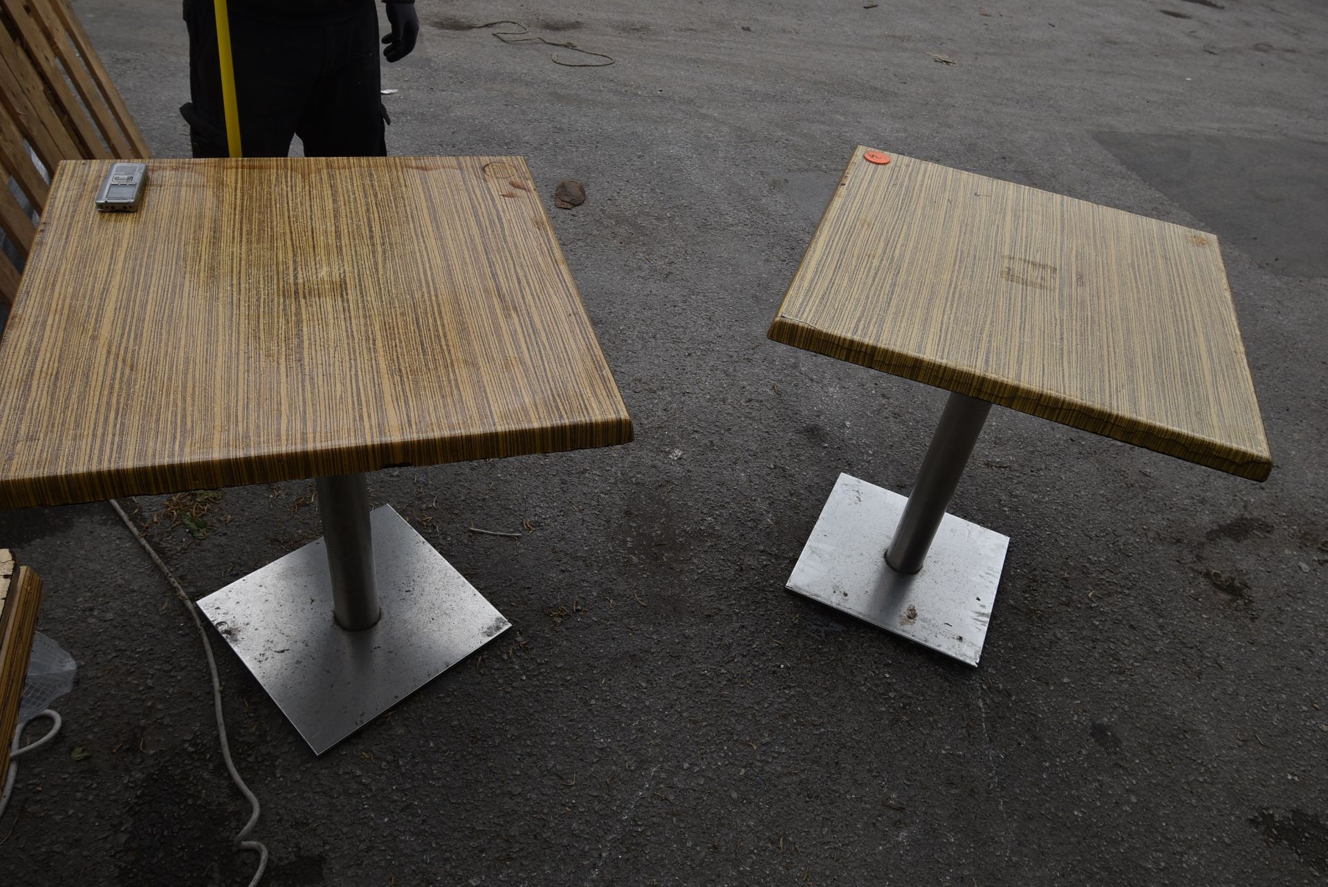 Two 70cm Square Single Pedestal Tables